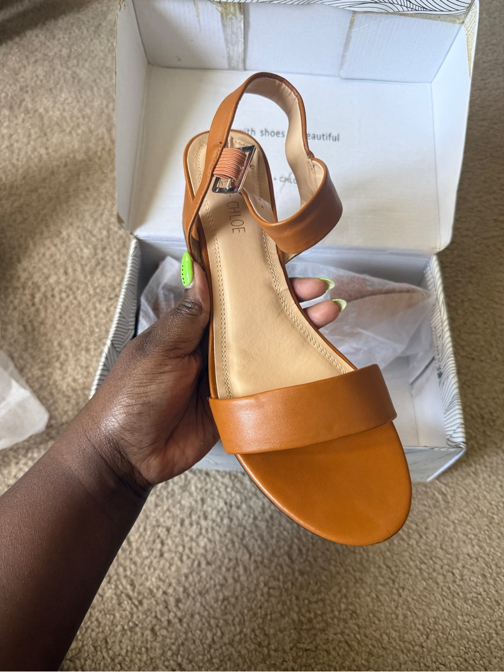 Chase + Chloe Cognac Brown Two-Strap Slingback Sandal